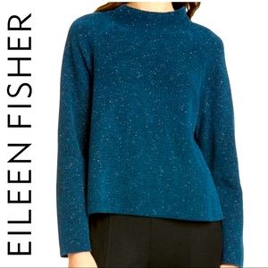 NWT EILEEN FISHER 100% Organic Cotton Funnel Neck  Sweater Hunter Green